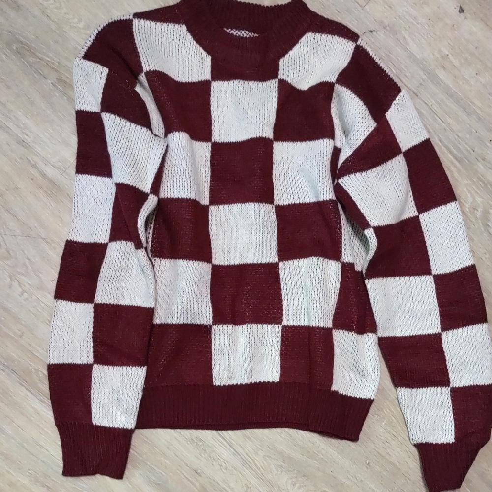 Checkered Red and White Sweater